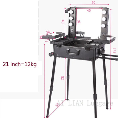 Rolling Cosmetic Case + Vanity w/ Lights