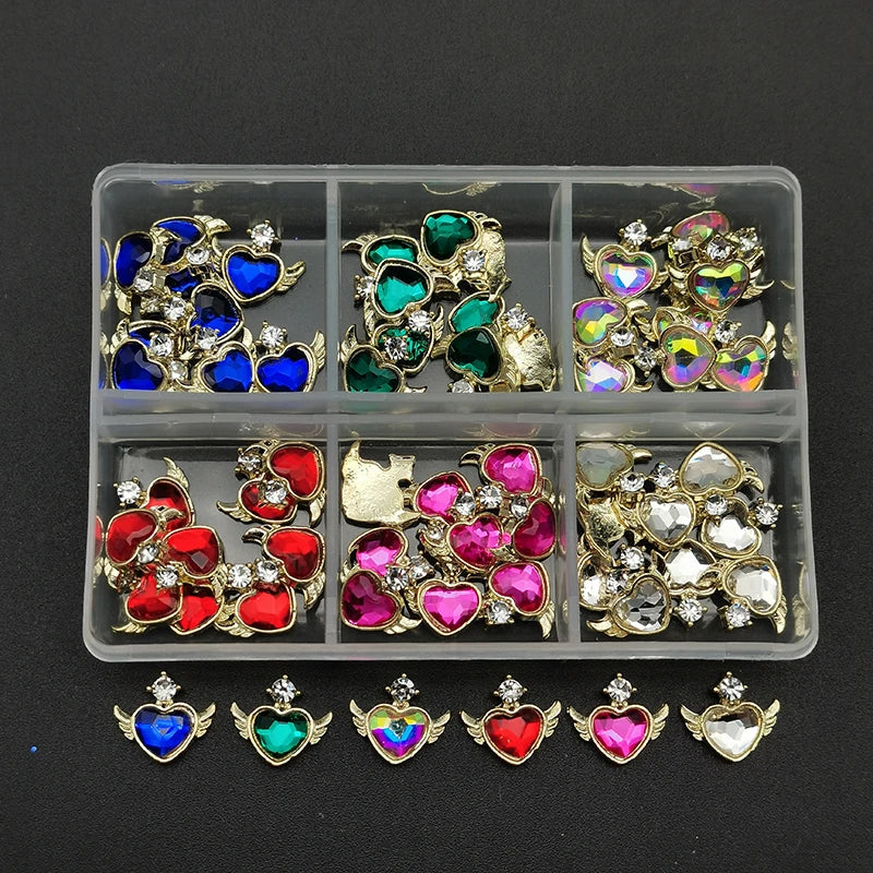 60pcs/Box Nail Rhinestones Cherry/Planet/Heart Nail Charms