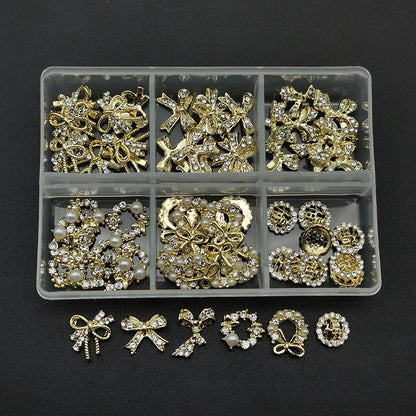 60pcs/Box Nail Rhinestones Cherry/Planet/Heart Nail Charms