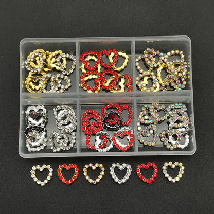 60pcs/Box Nail Rhinestones Cherry/Planet/Heart Nail Charms