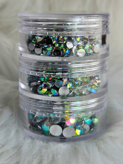 3pk Crystal AB Resin Rhinestone, 3mm 4mm 5mm