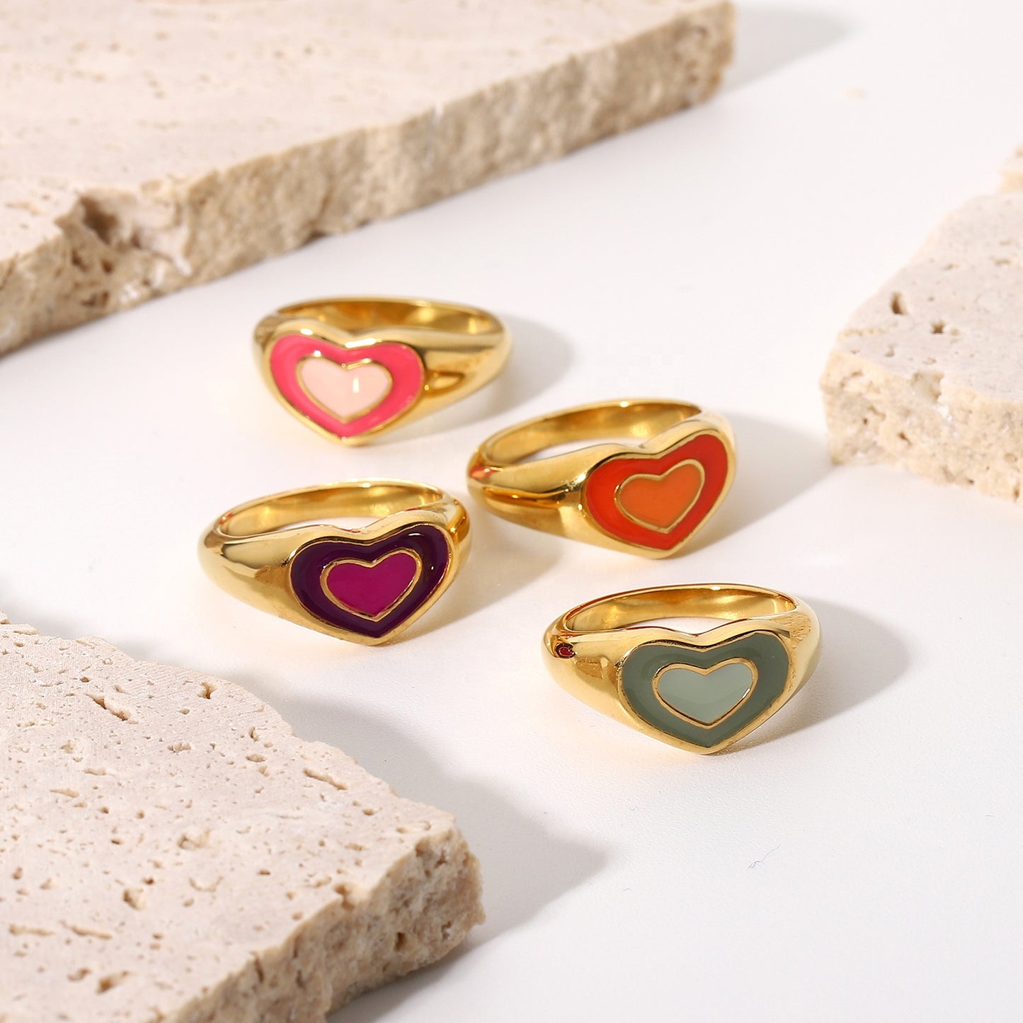 Chunky Color Jewelry Gold Plated Heart Ring