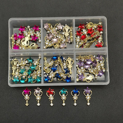 60pcs/Box Nail Rhinestones Cherry/Planet/Heart Nail Charms