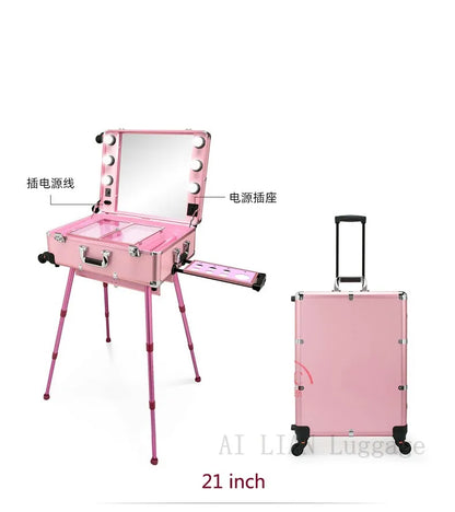 Rolling Cosmetic Case + Vanity w/ Lights