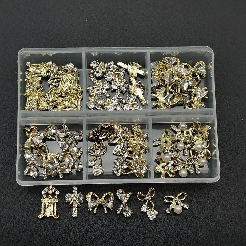 60pcs/Box Nail Rhinestones Cherry/Planet/Heart Nail Charms