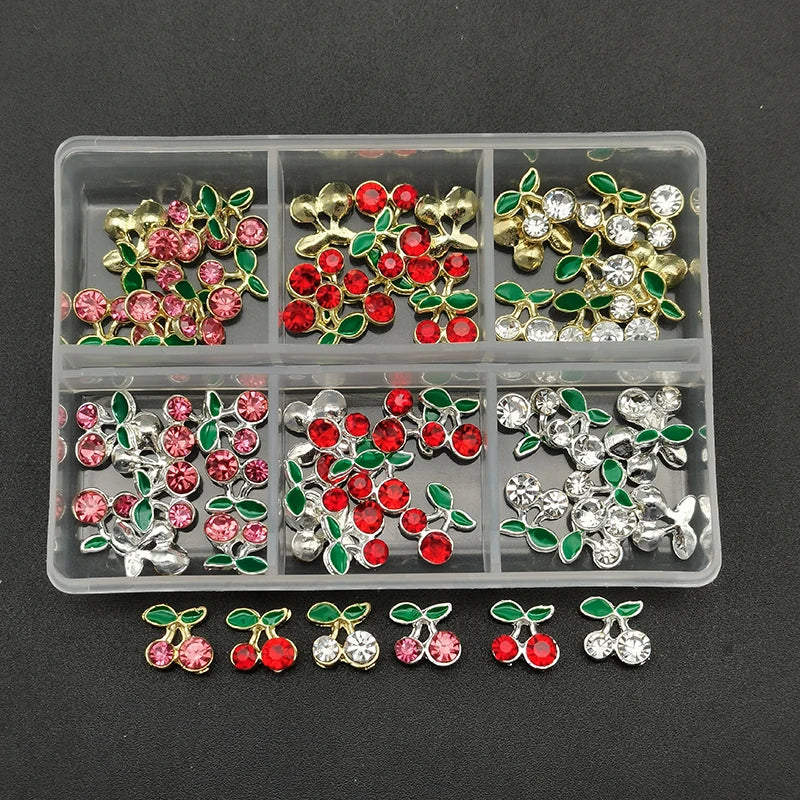 60pcs/Box Nail Rhinestones Cherry/Planet/Heart Nail Charms