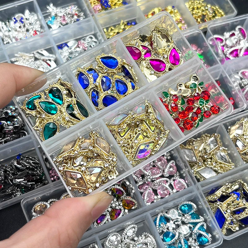 60pcs/Box Nail Rhinestones Cherry/Planet/Heart Nail Charms