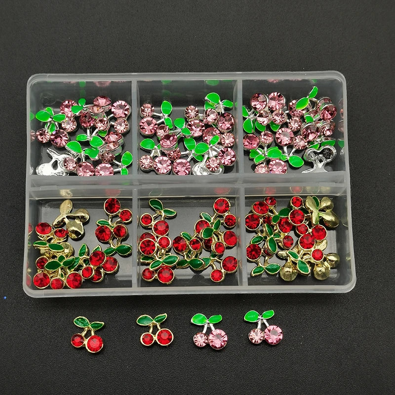 60pcs/Box Nail Rhinestones Cherry/Planet/Heart Nail Charms