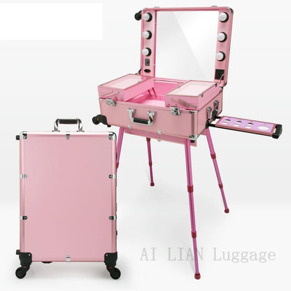 Rolling Cosmetic Case + Vanity w/ Lights