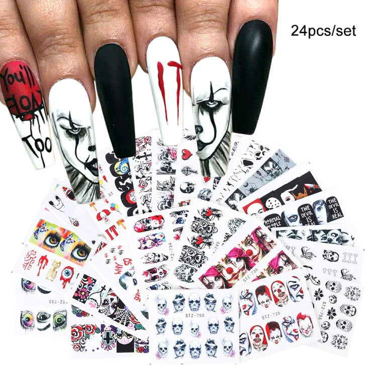 24 Pcs Halloween Nail Art Water Sticker