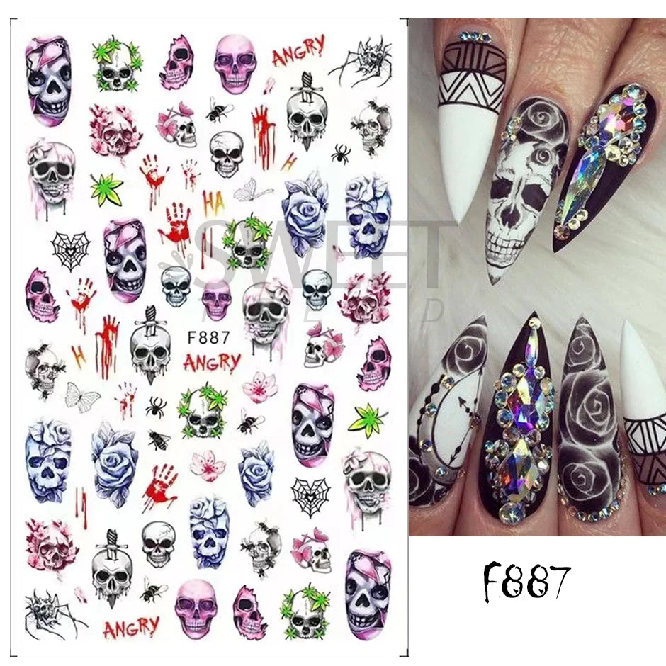 Halloween 3D Heart Web Nail Sticker