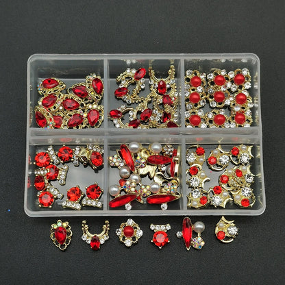 60pcs/Box Nail Rhinestones Cherry/Planet/Heart Nail Charms