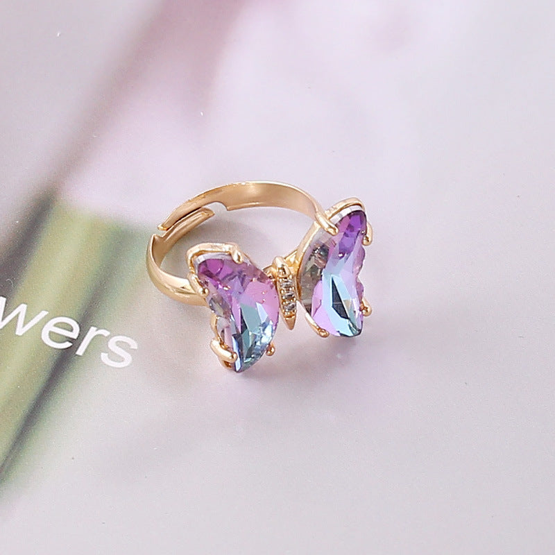 Gold Plated Colorful Butterfly Rings Gradient Crystal Ring