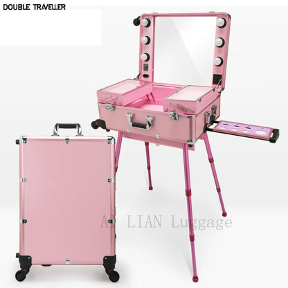 Rolling Cosmetic Case + Vanity w/ Lights