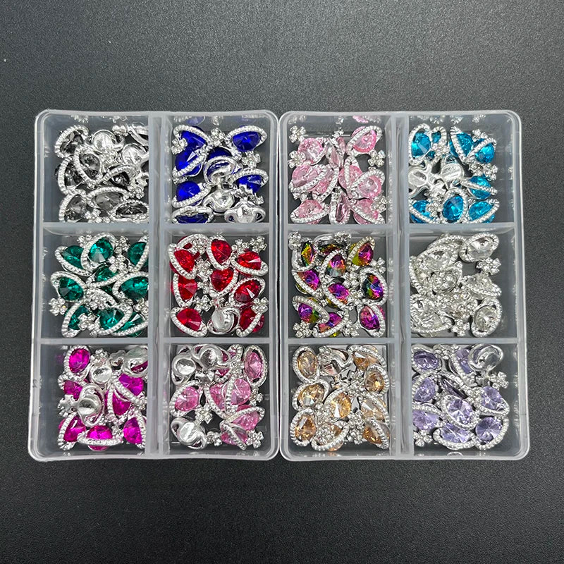 60pcs/Box Nail Rhinestones Cherry/Planet/Heart Nail Charms