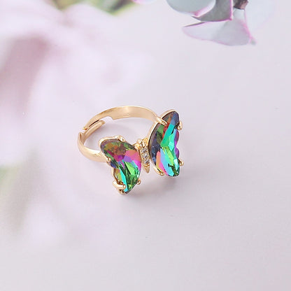 Gold Plated Colorful Butterfly Rings Gradient Crystal Ring