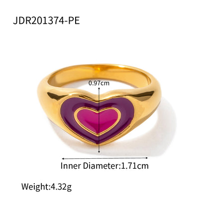 Chunky Color Jewelry Gold Plated Heart Ring