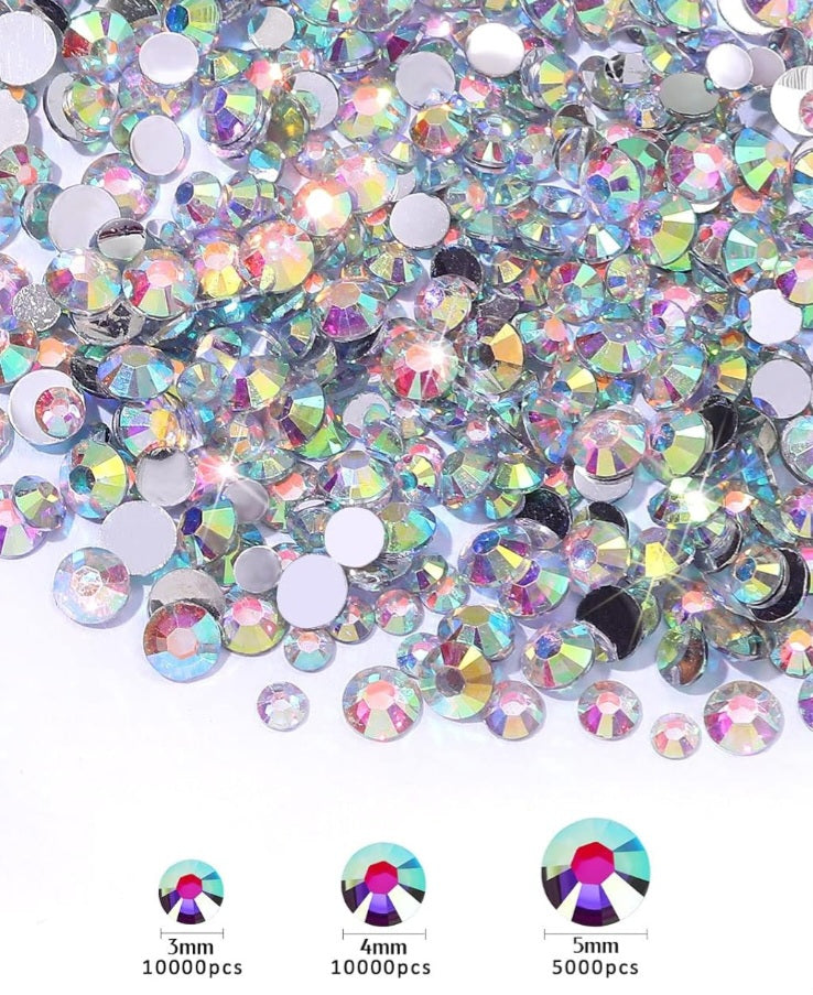 3pk Crystal AB Resin Rhinestone, 3mm 4mm 5mm