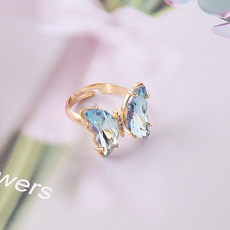 Gold Plated Colorful Butterfly Rings Gradient Crystal Ring