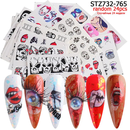 24 Pcs Halloween Nail Art Water Sticker