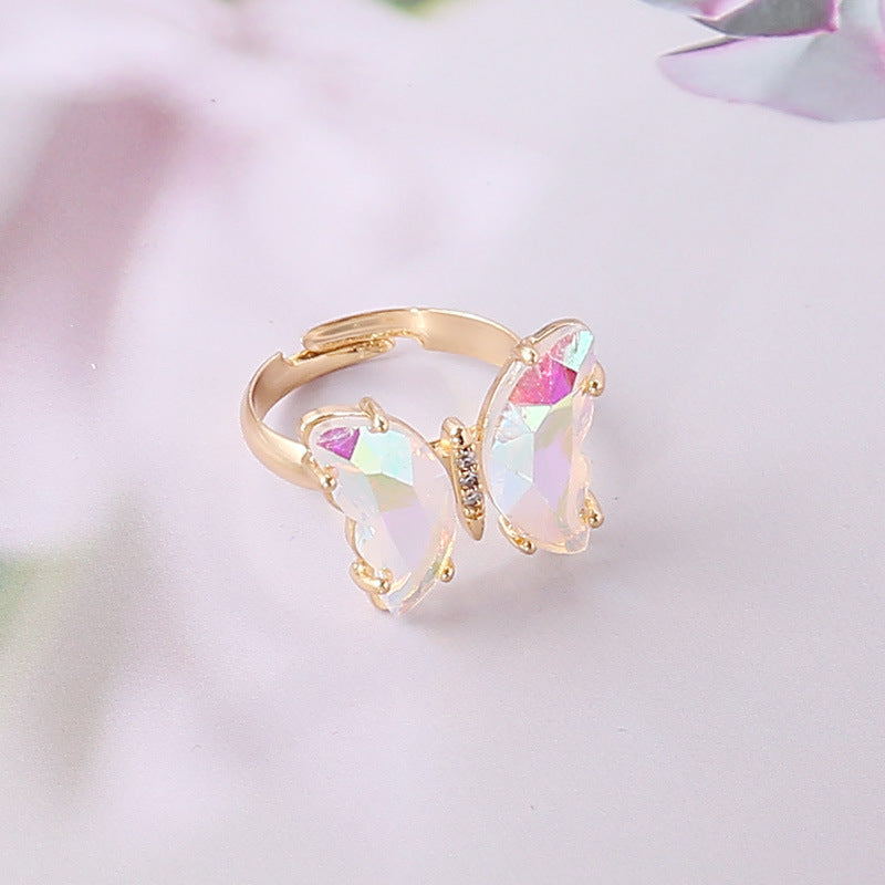 Gold Plated Colorful Butterfly Rings Gradient Crystal Ring