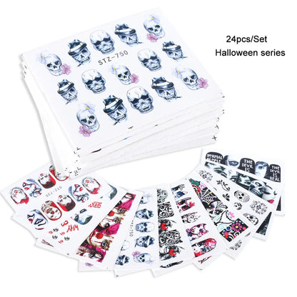 24 Pcs Halloween Nail Art Water Sticker