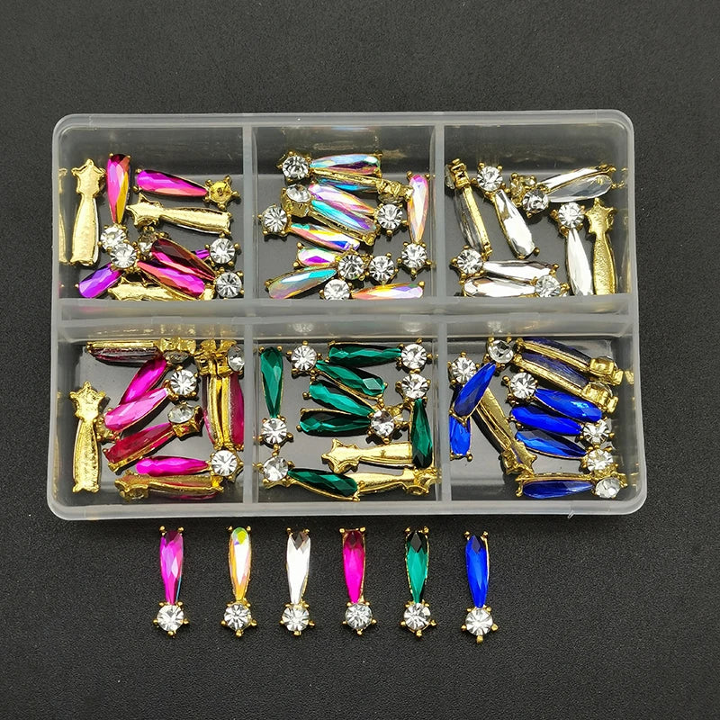 60pcs/Box Nail Rhinestones Cherry/Planet/Heart Nail Charms