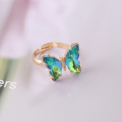 Gold Plated Colorful Butterfly Rings Gradient Crystal Ring