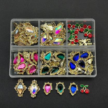 60pcs/Box Nail Rhinestones Cherry/Planet/Heart Nail Charms