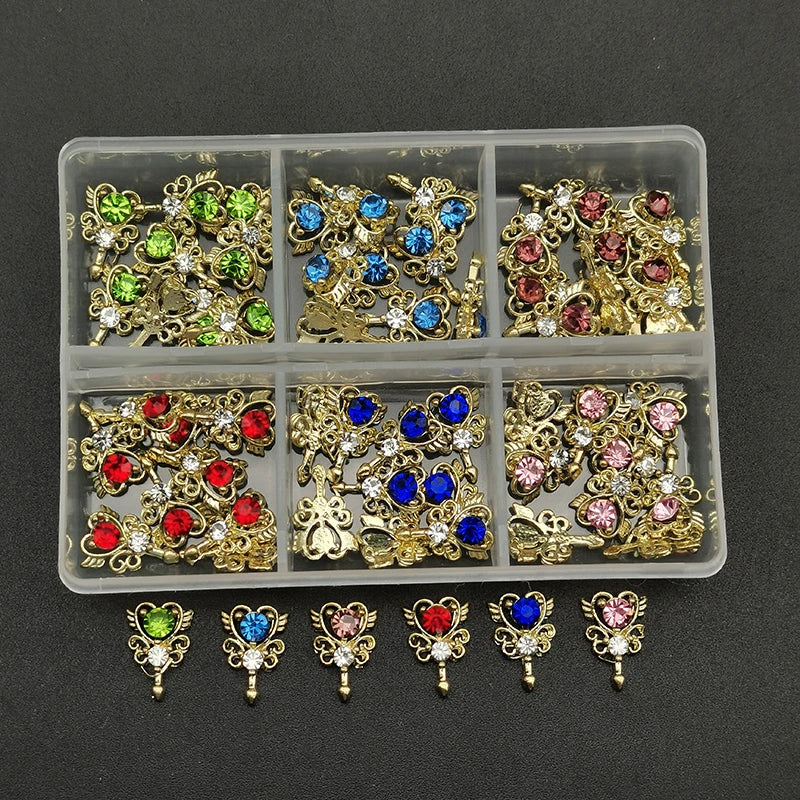 60pcs/Box Nail Rhinestones Cherry/Planet/Heart Nail Charms