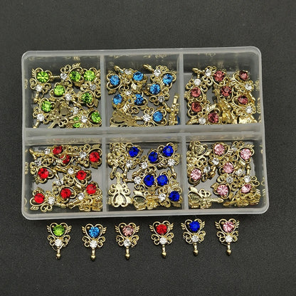 60pcs/Box Nail Rhinestones Cherry/Planet/Heart Nail Charms