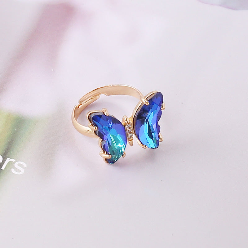 Gold Plated Colorful Butterfly Rings Gradient Crystal Ring